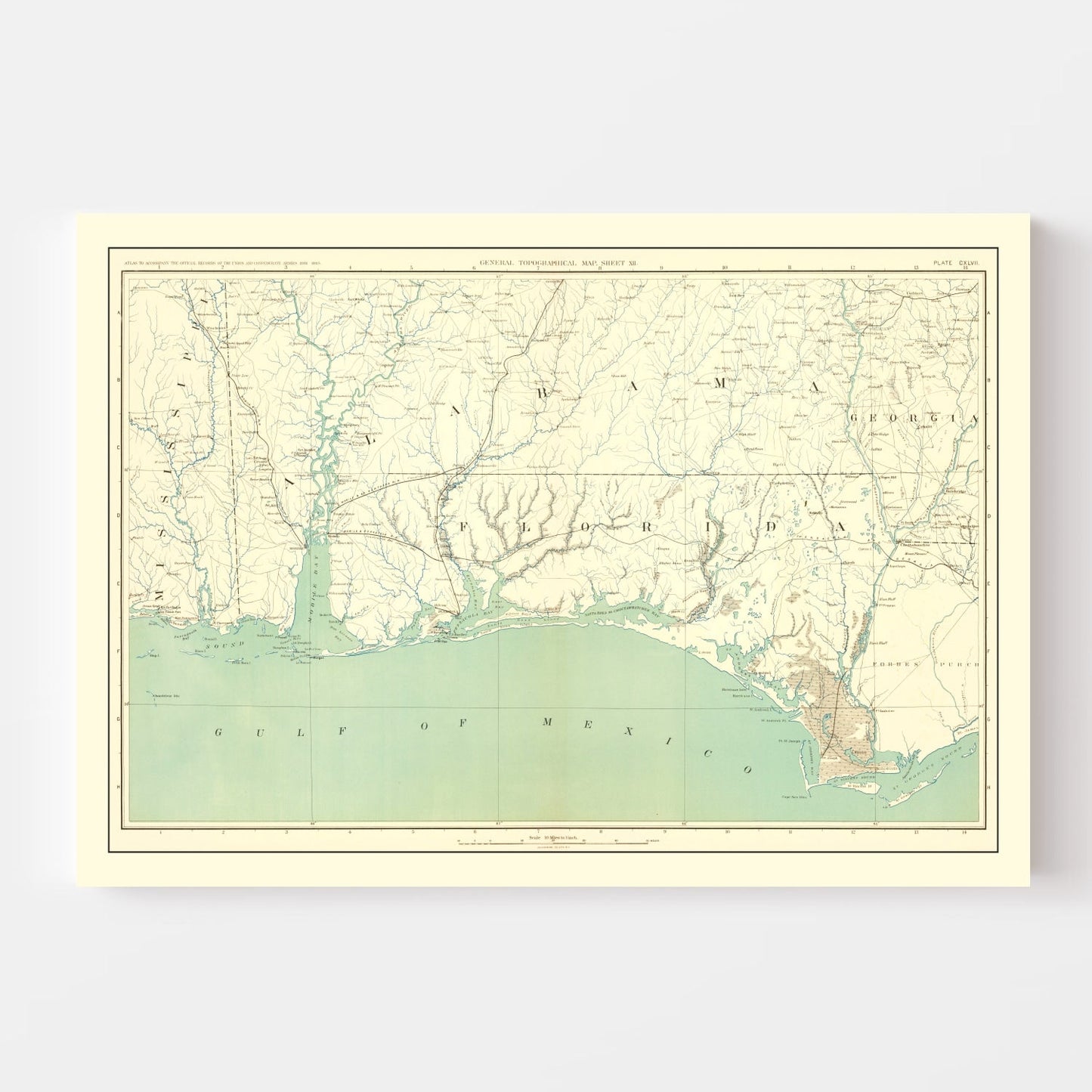 Vintage Civil War Gulf Coast Topographic Map 1893