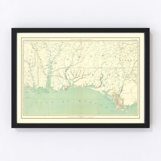 Vintage Civil War Gulf Coast Topographic Map 1893