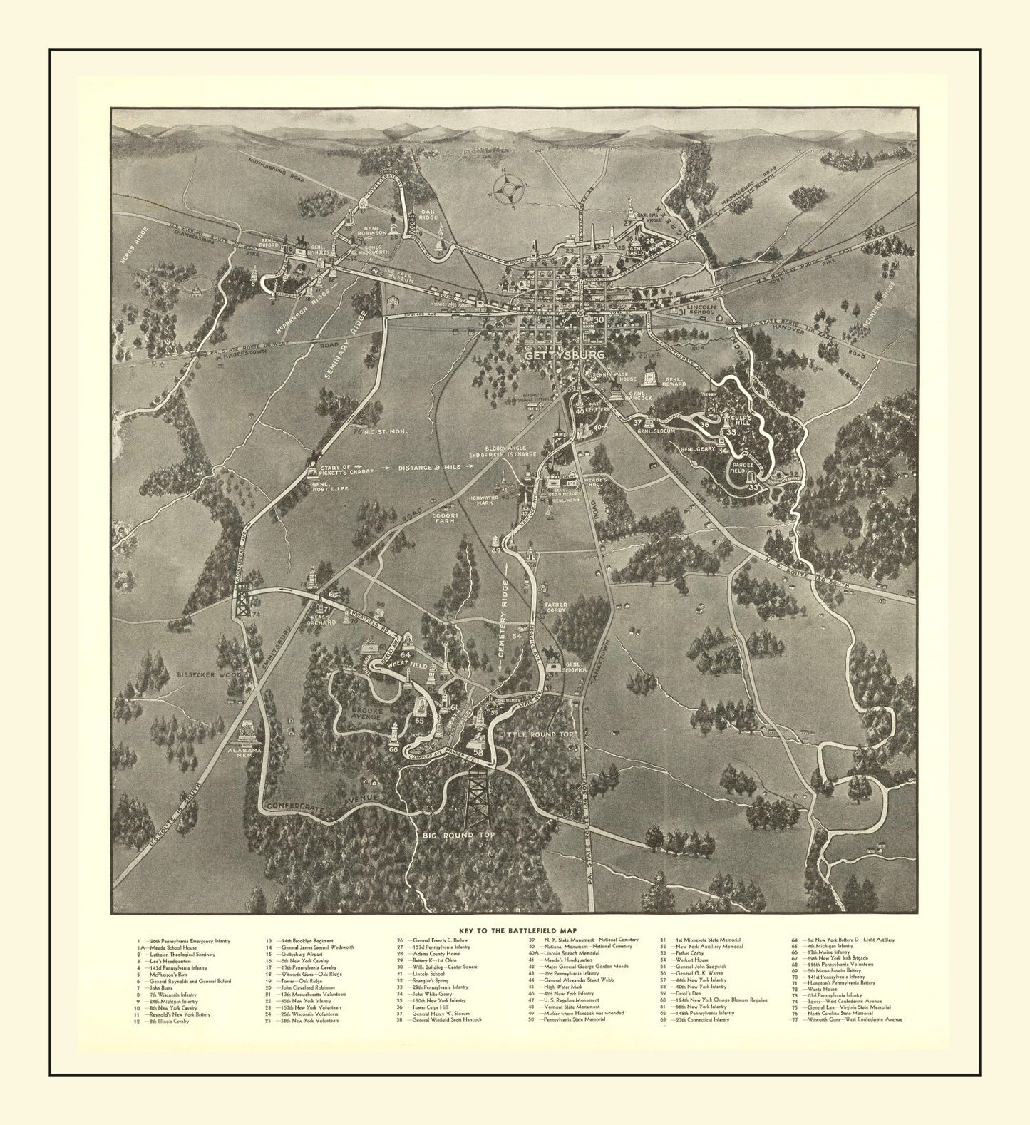 Vintage Gettysburg Battlefield Map 1936