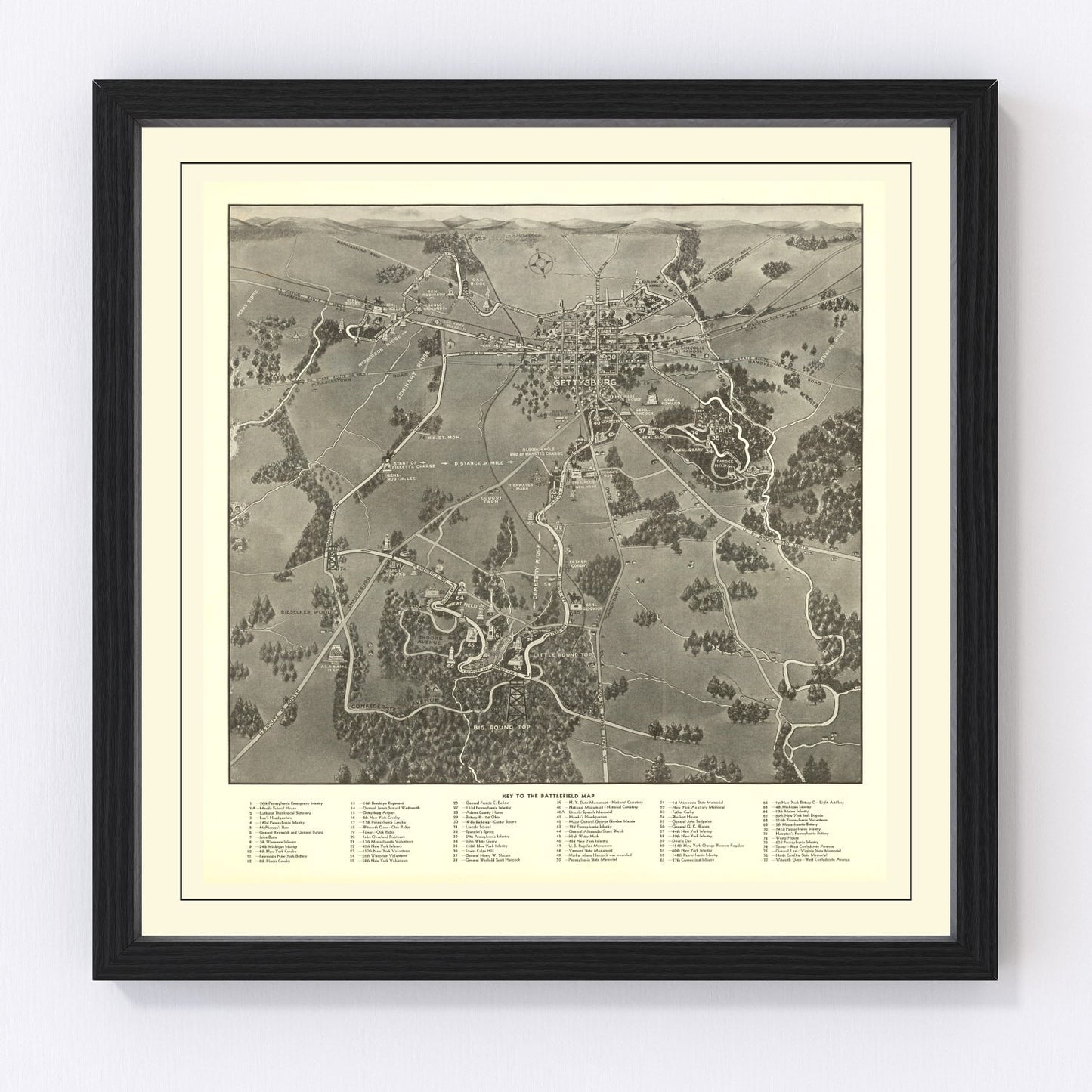 Vintage Gettysburg Battlefield Map 1936