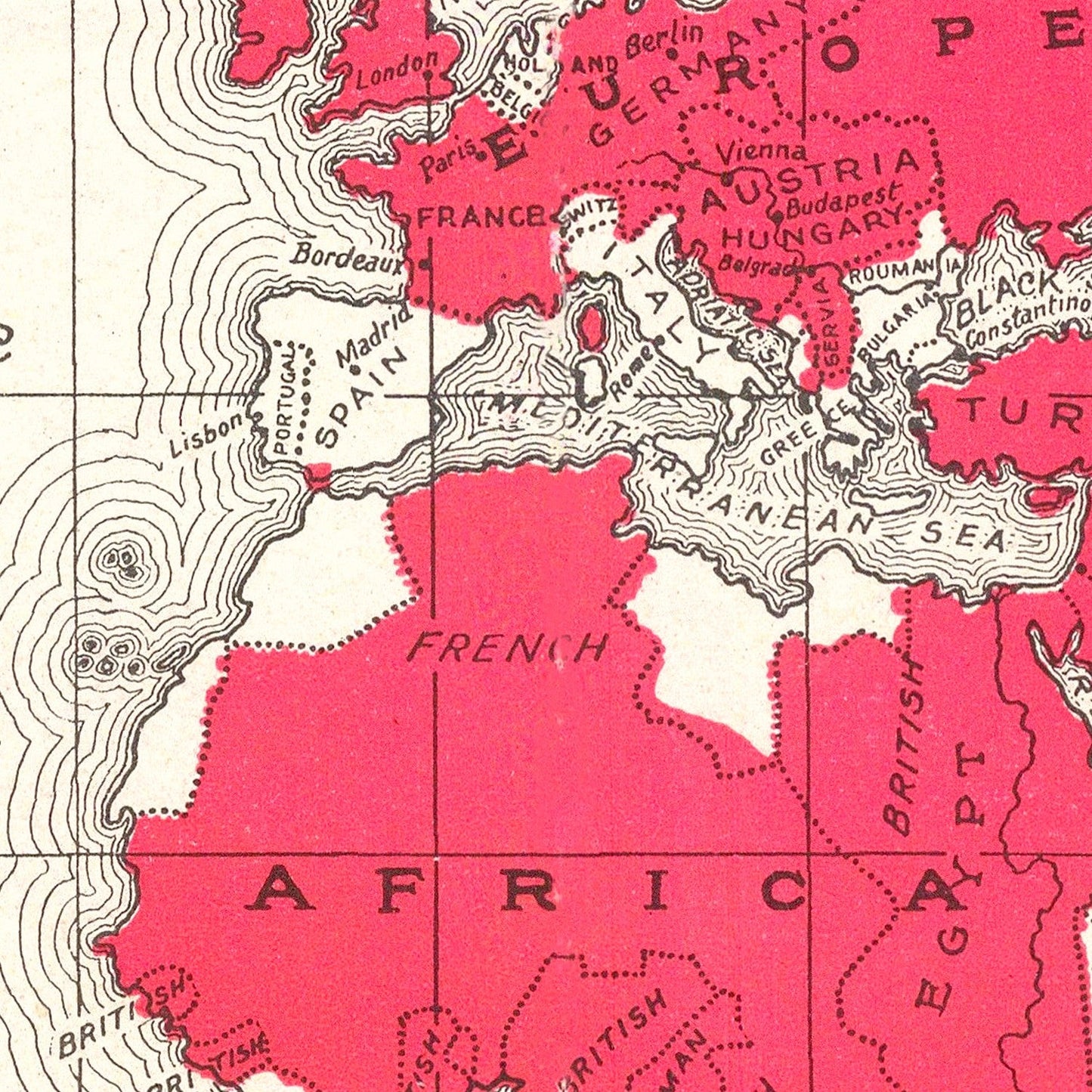 Vintage World War I United States Map 1914