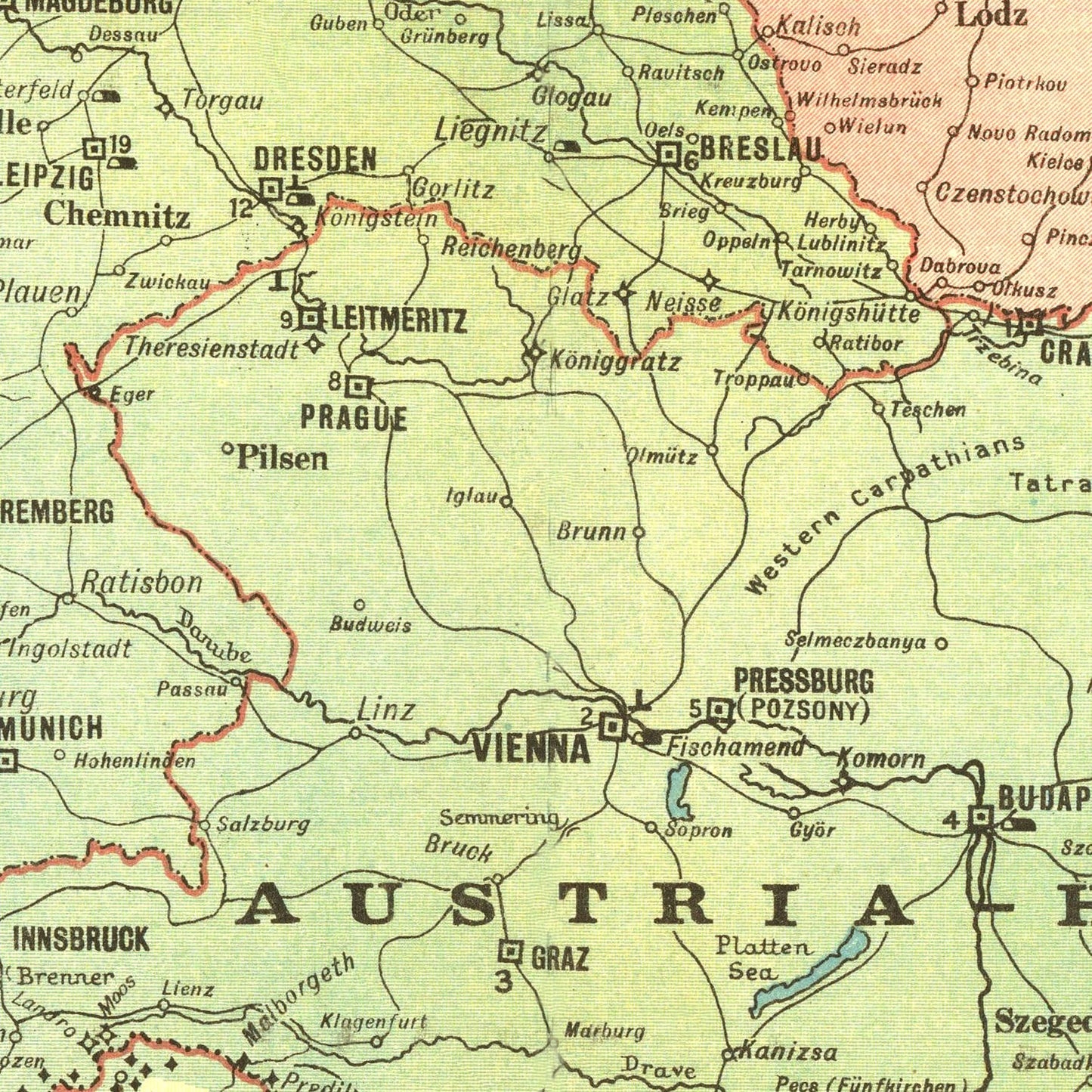 Vintage World War I Map of Europe 1914
