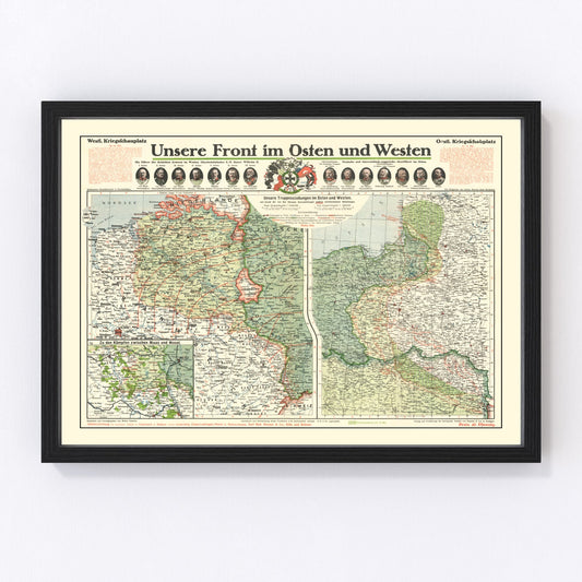 Vintage German Front in World War I Map 1915
