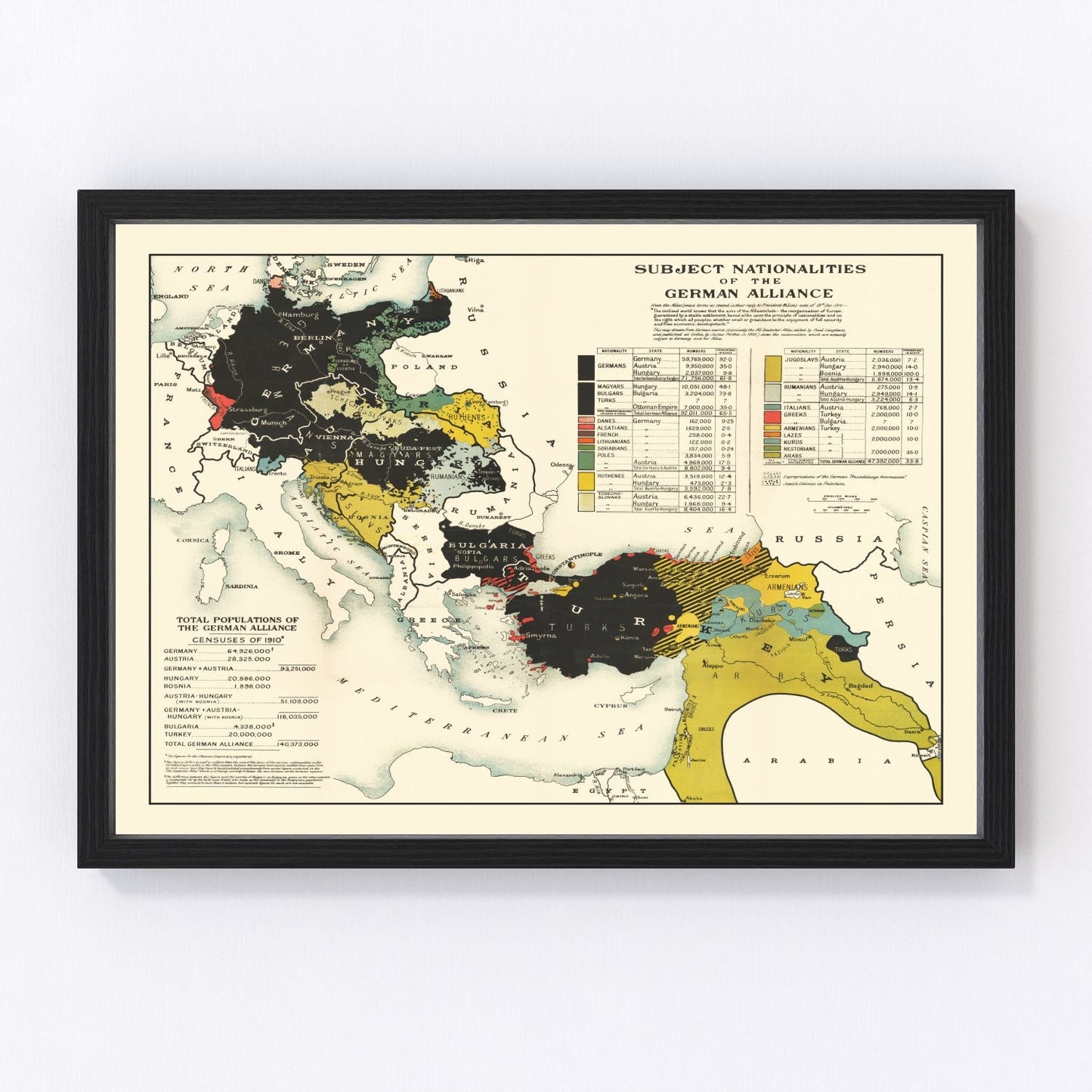 Vintage Map of the Nationalities of the German Alliance 1916