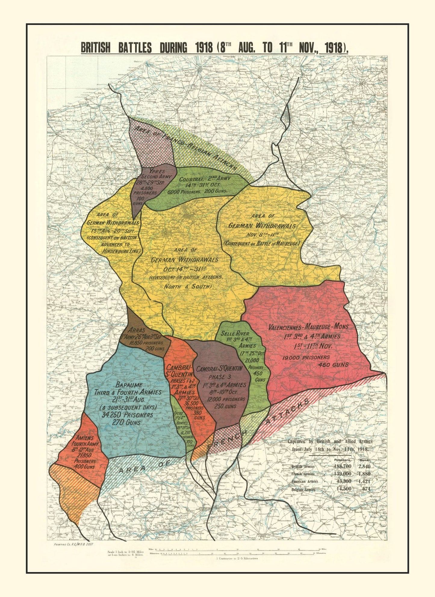 Vintage Map of British Battles During 1918
