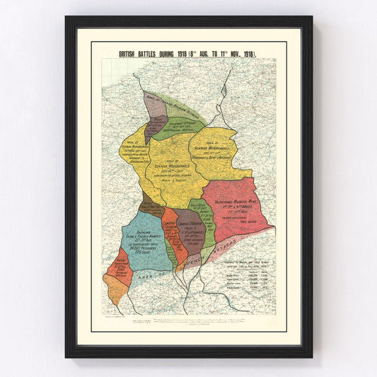 Vintage Map of British Battles During 1918