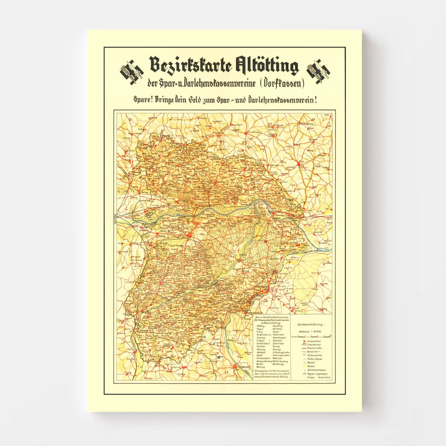 Vintage World War II Nazism Map 1934