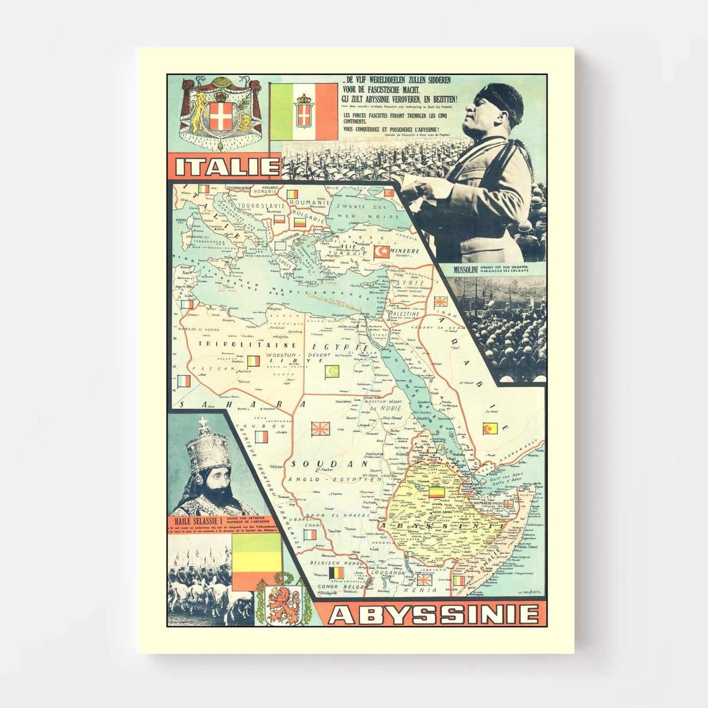 Vintage World War II Italy Map 1935