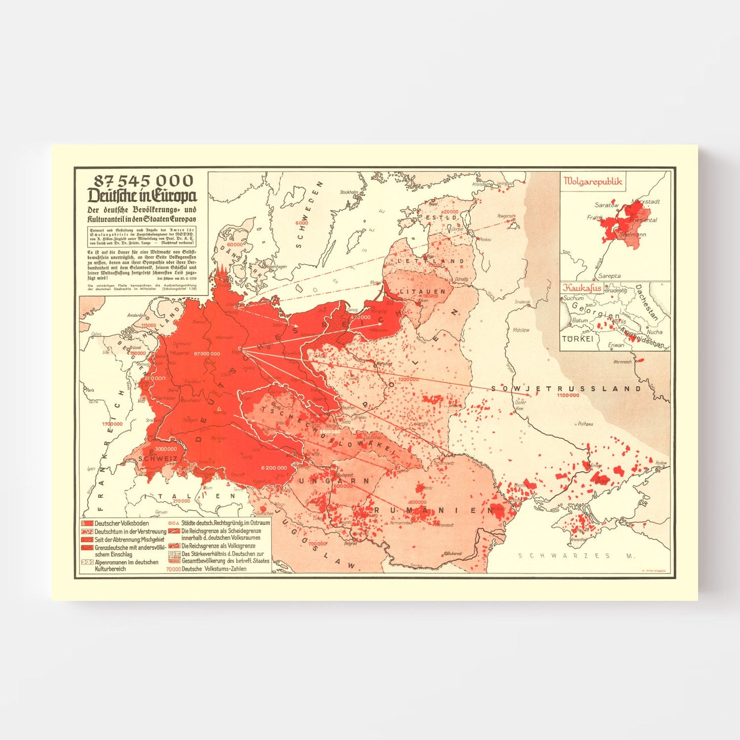 Vintage World War II Map of Germans in Europe 1938