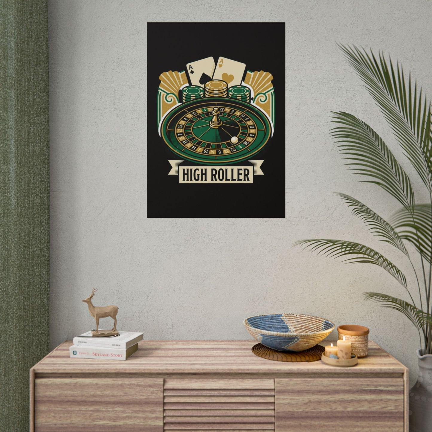 High Roller Casino Poster — Roulette & Cards Wall Art