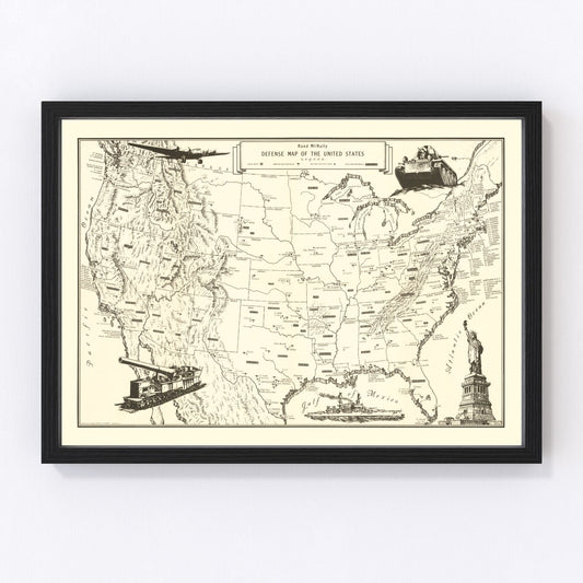 Vintage Defense Map of the United States 1941