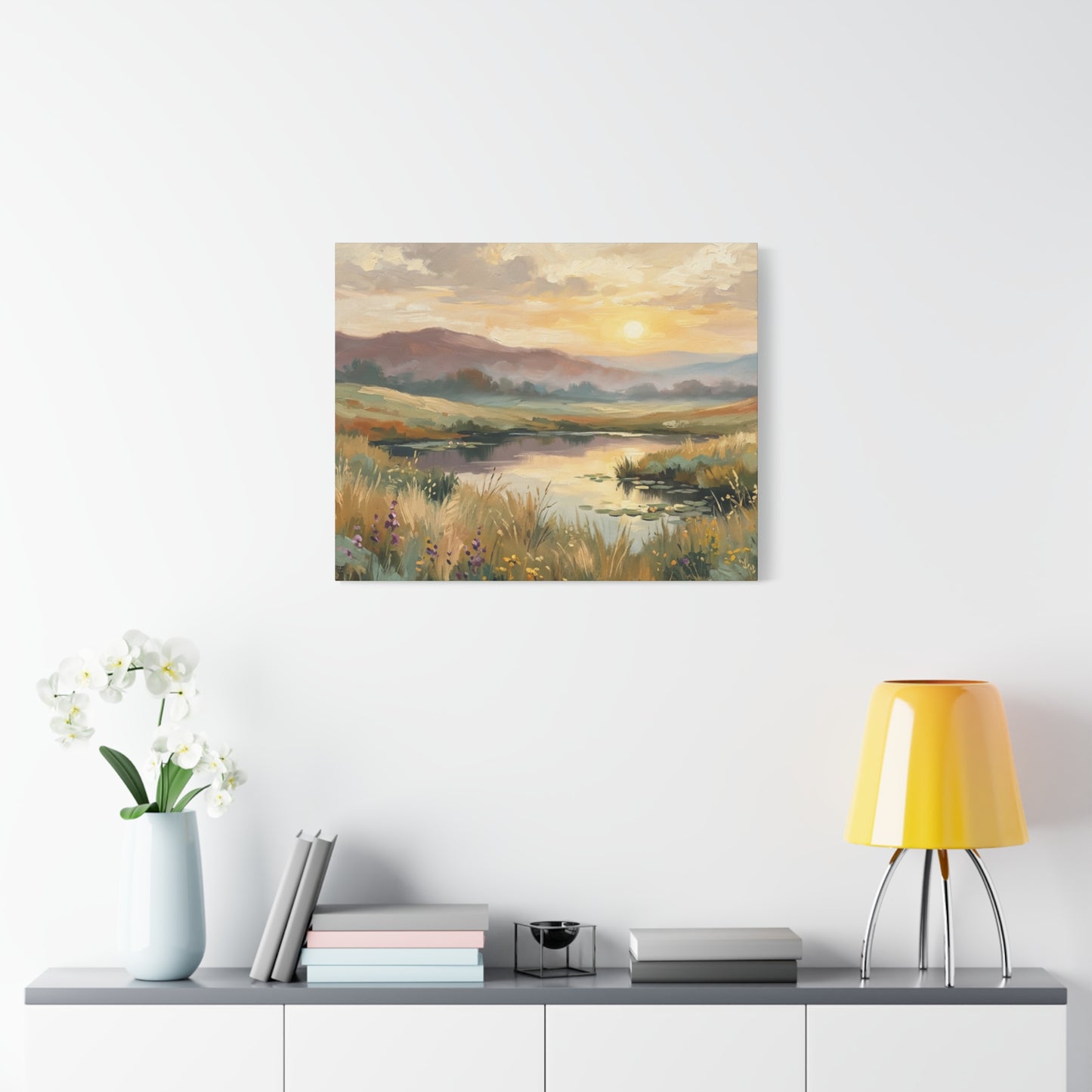 Sunset Meadow Canvas Wall Art — Stretched Matte Landscape Print