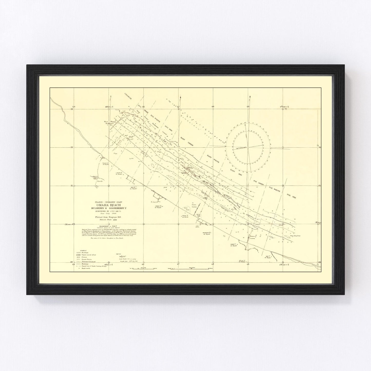 Vintage Omaha Beach World War II Map 1944