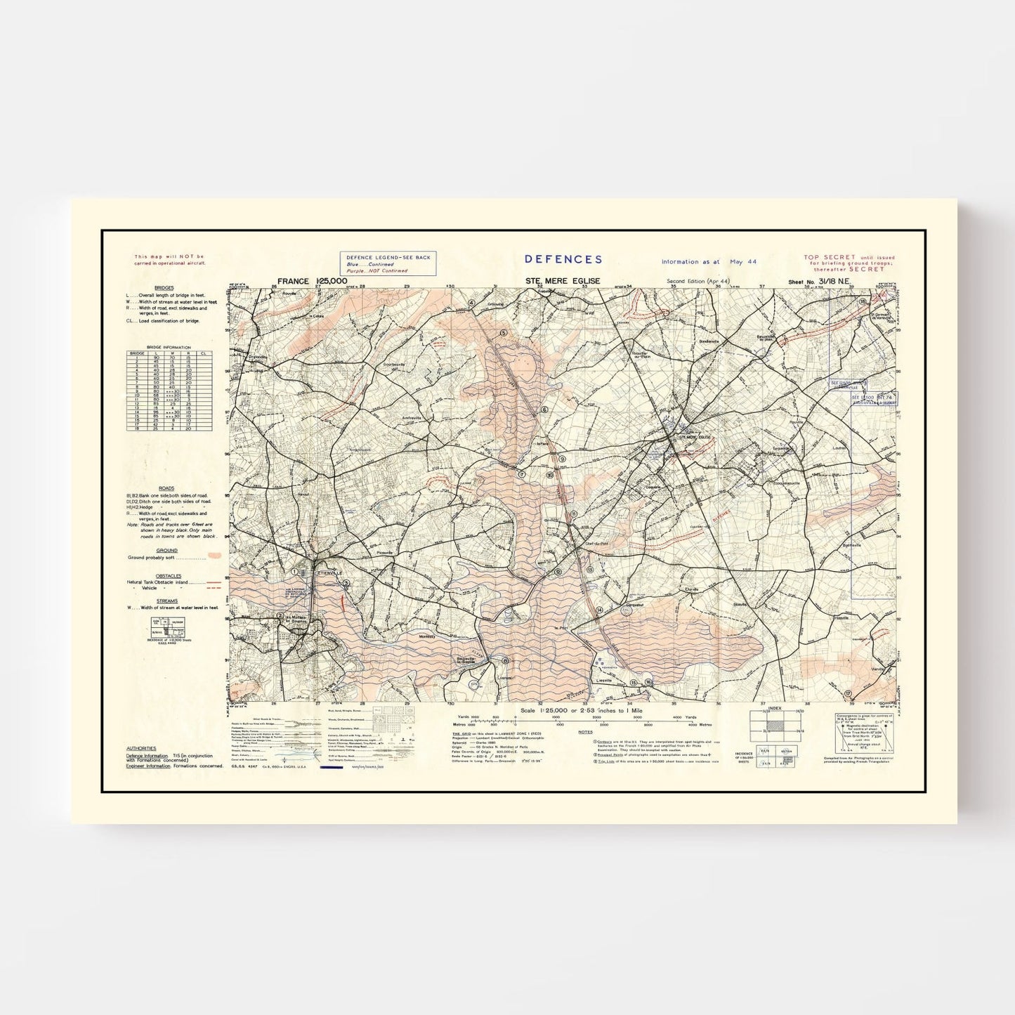 Vintage D-Day World War II Map 1944