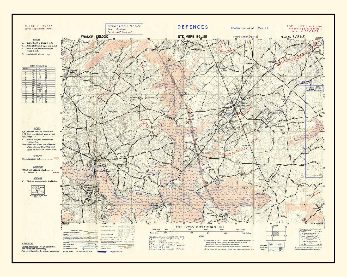 Vintage D-Day World War II Map 1944