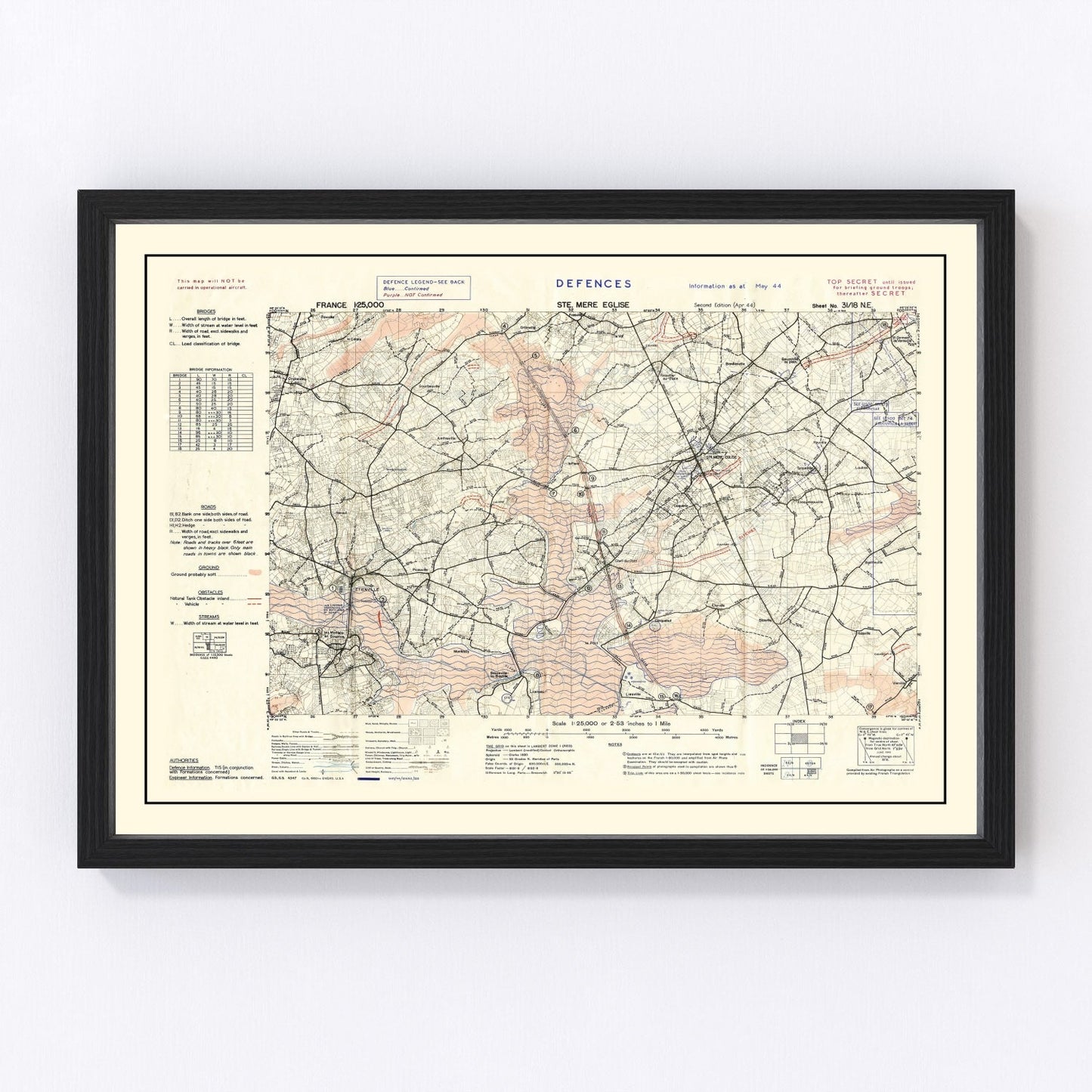 Vintage D-Day World War II Map 1944