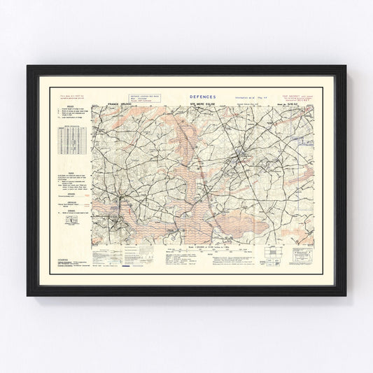 Vintage D-Day World War II Map 1944