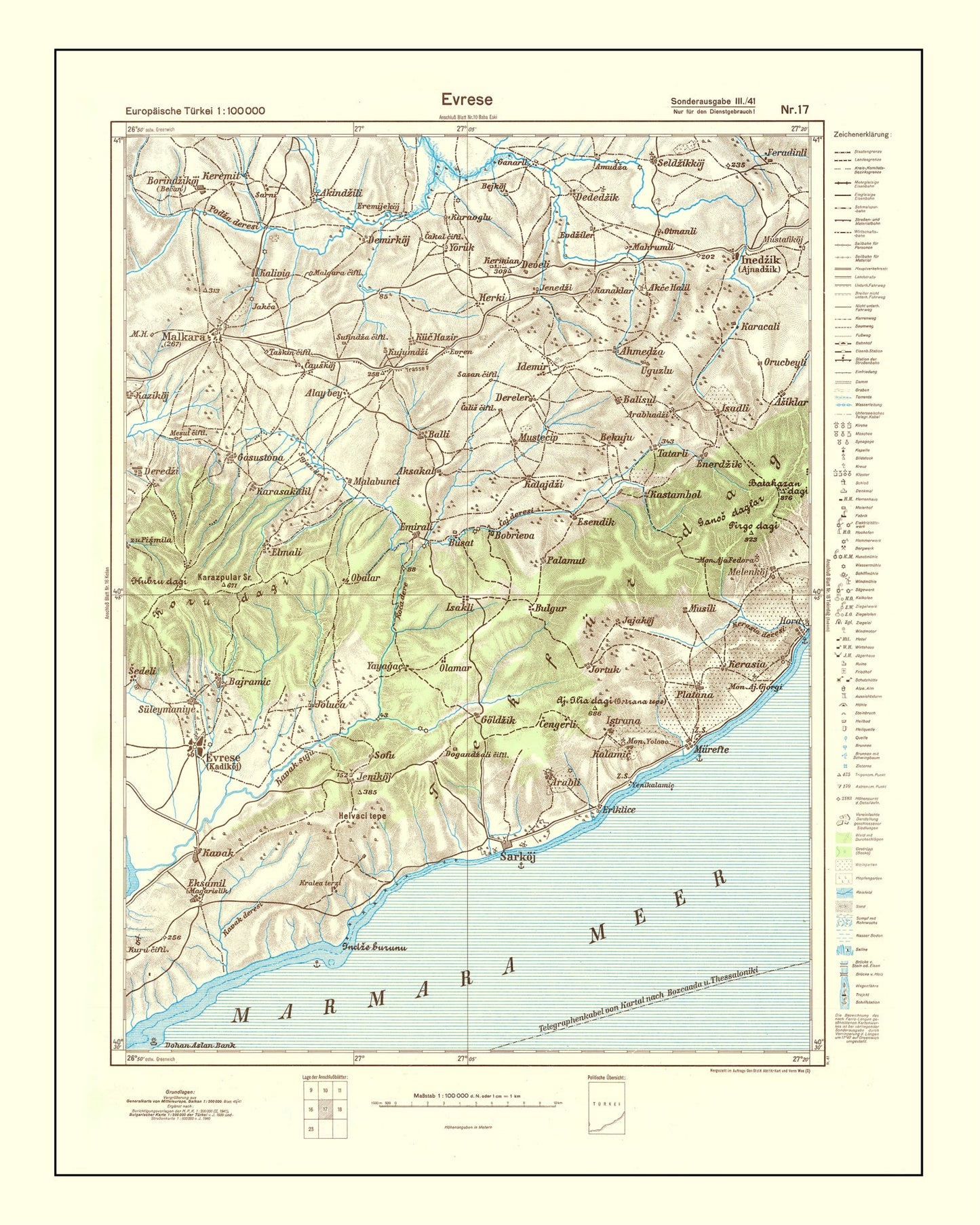 Vintage Turkey World War II Map  1944