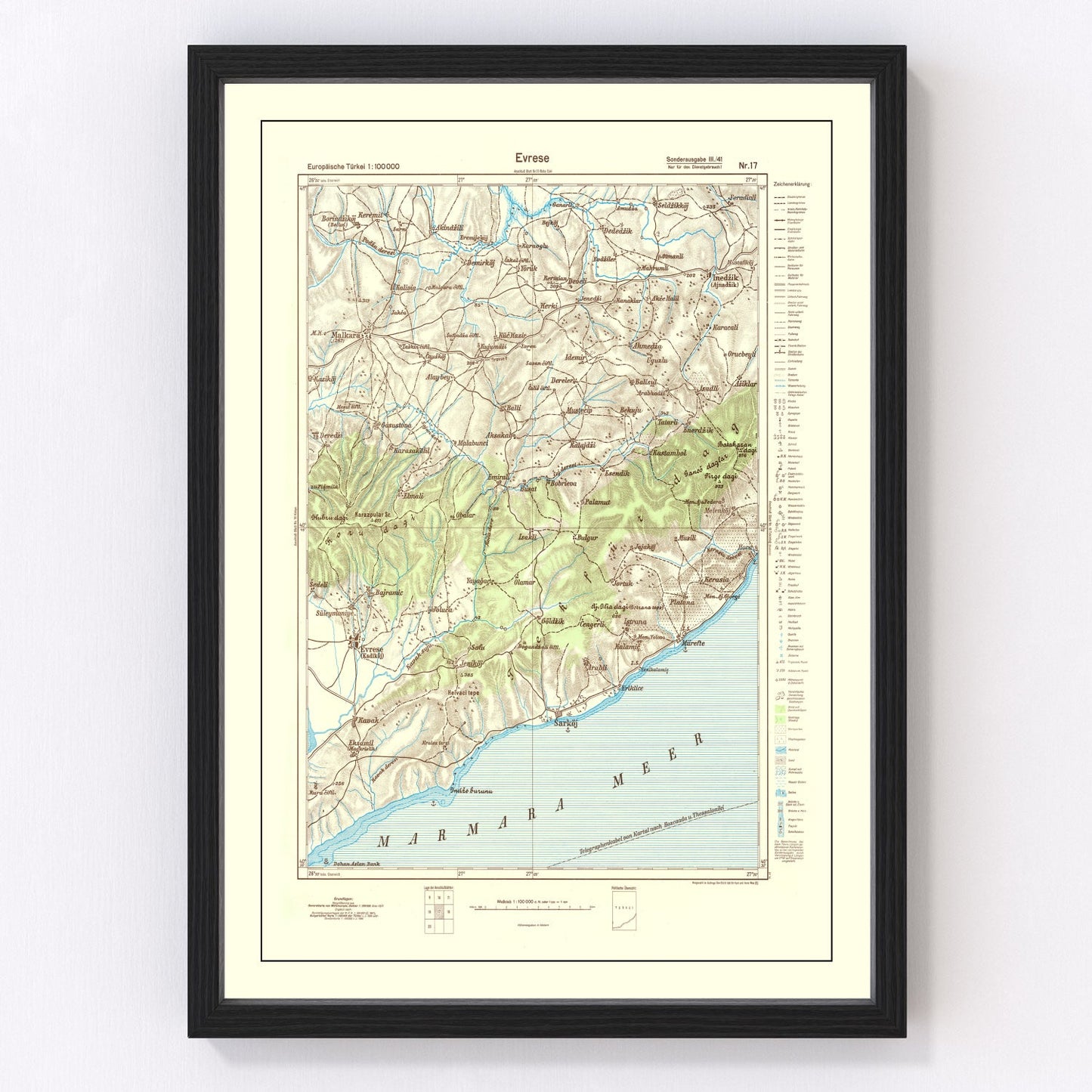 Vintage Turkey World War II Map  1944
