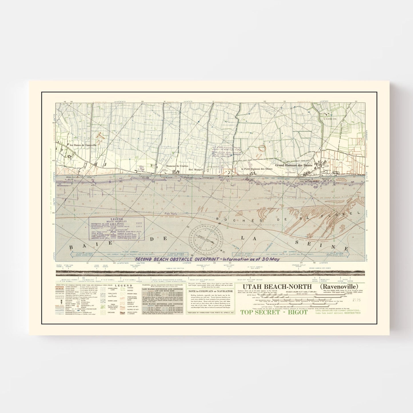 Vintage Utah Beach D-Day Map 1944