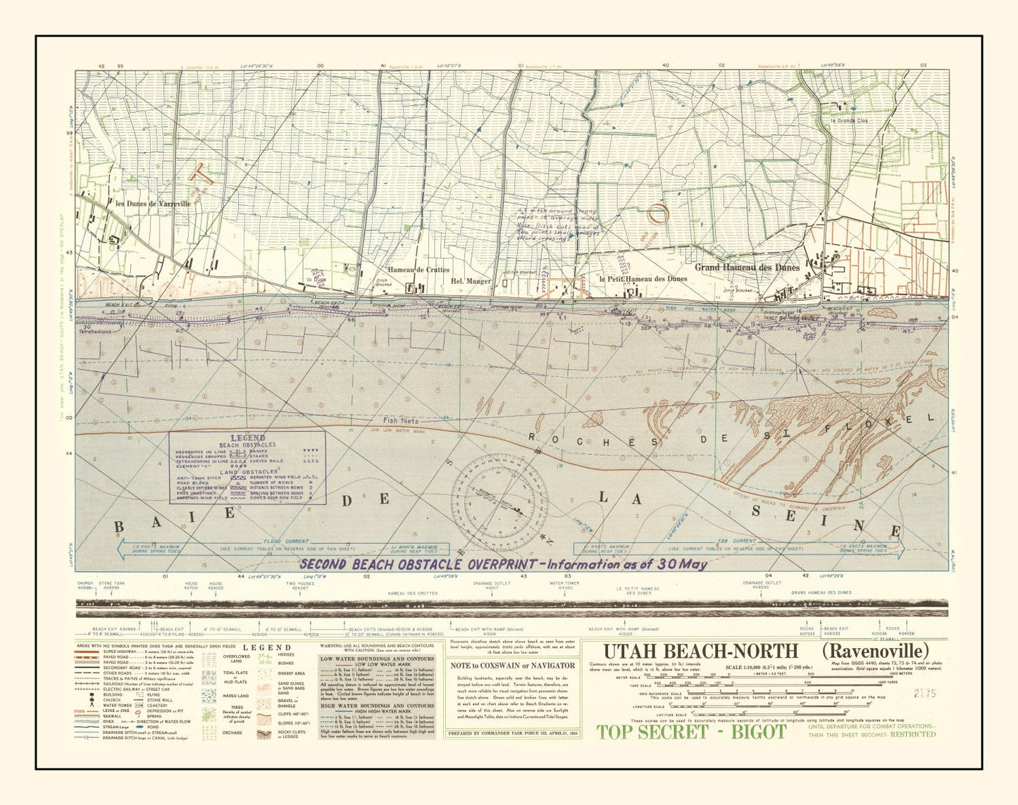 Vintage Utah Beach D-Day Map 1944