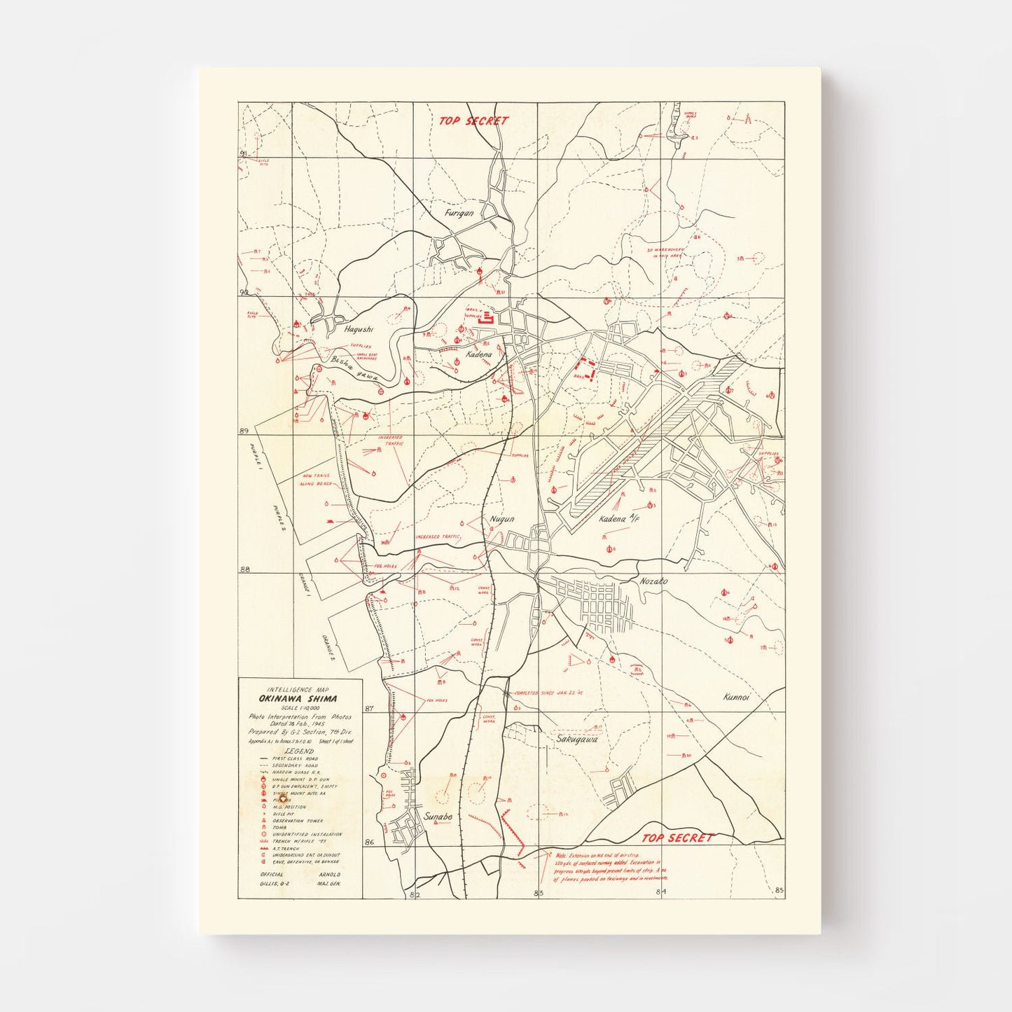 Vintage Okinawa Intelligence Map 1945