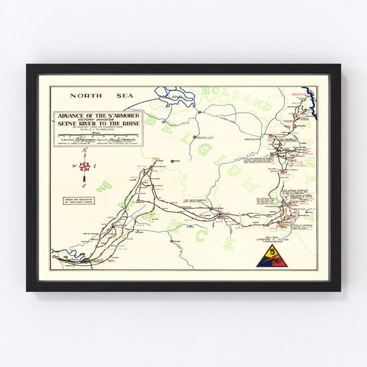 Vintage 5th Armored Victory Division Map 1945