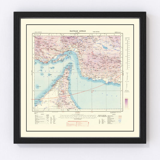 Vintage Bandar Abbas Strait of Hormuz Map 1945