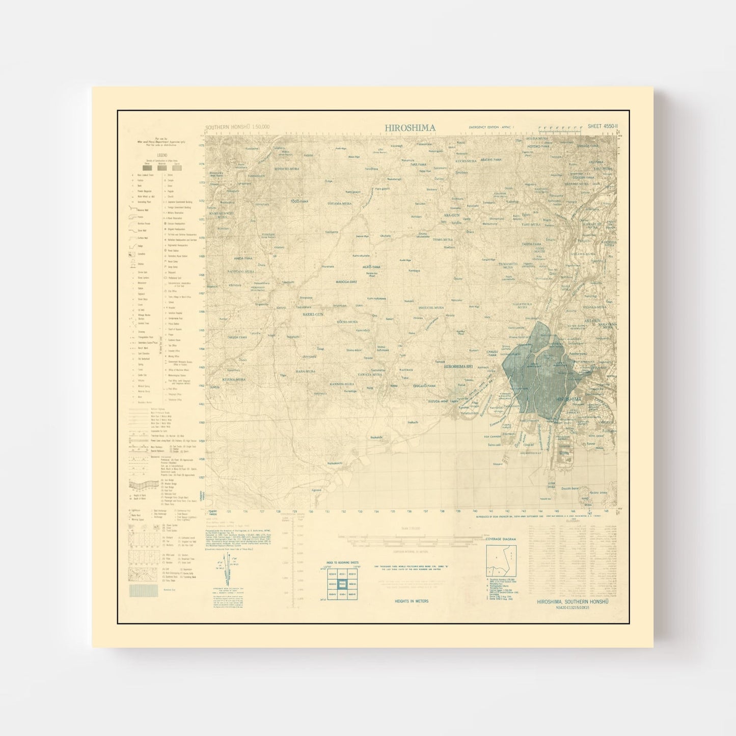 Vintage Hiroshima Bombing Map 1945