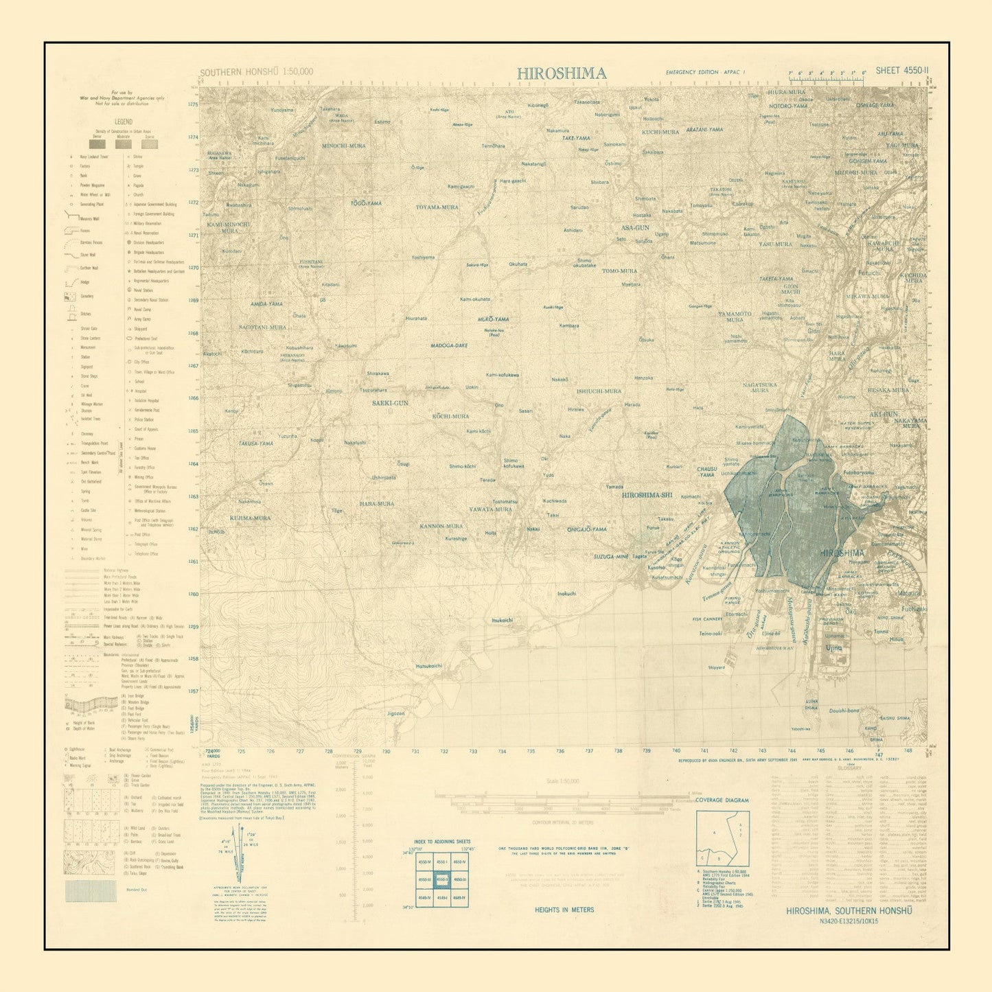 Vintage Hiroshima Bombing Map 1945