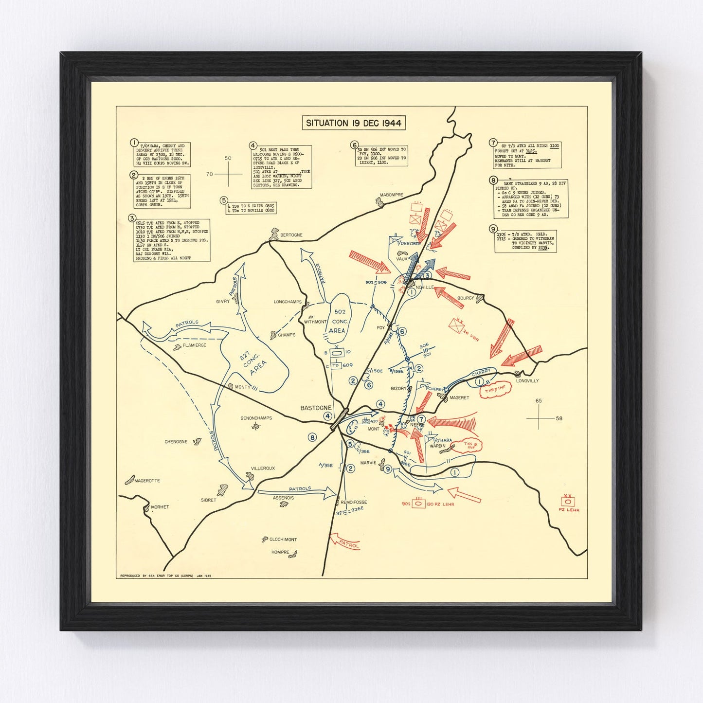 Vintage Battle of Bastogne Map 1944