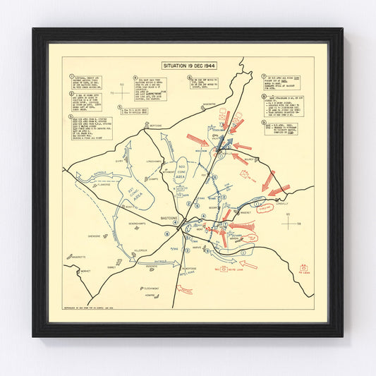 Vintage Battle of Bastogne Map 1944