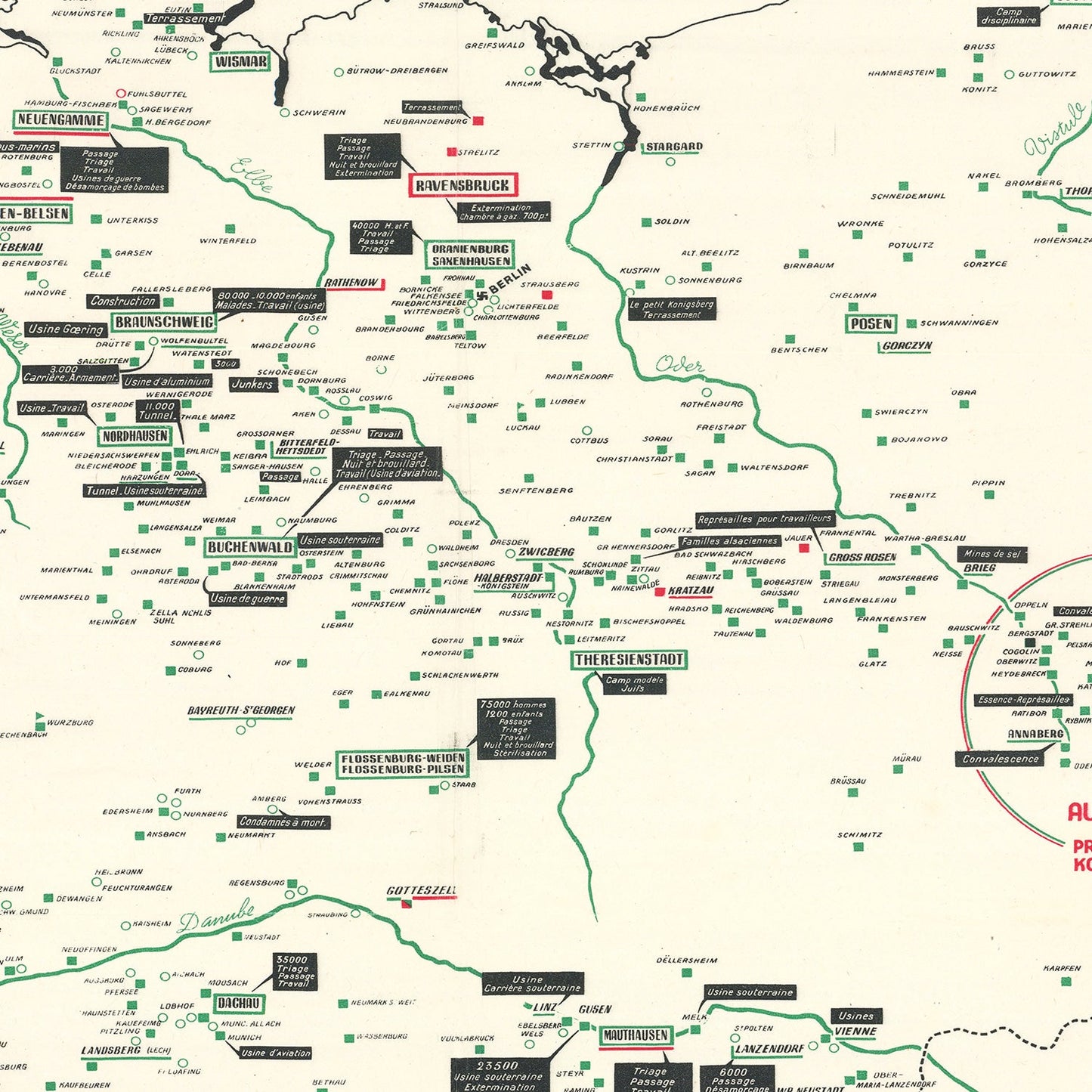 Vintage German Concentration Camps WWII Map 1946