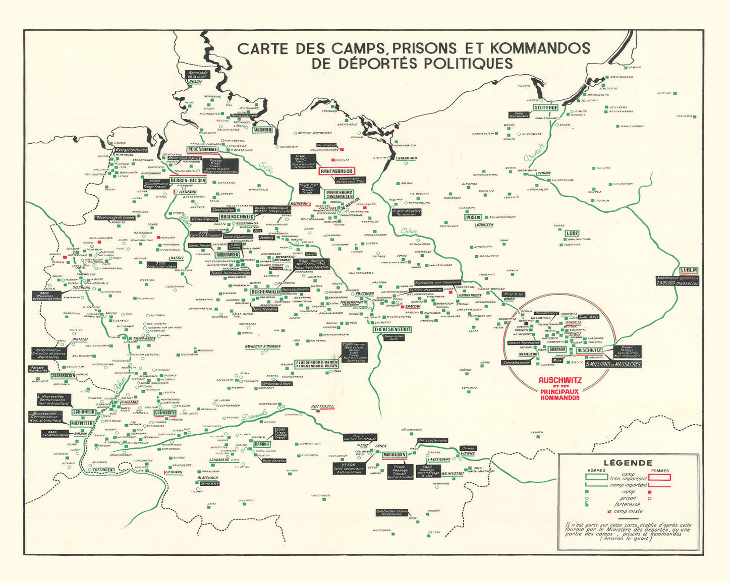 Vintage German Concentration Camps WWII Map 1946