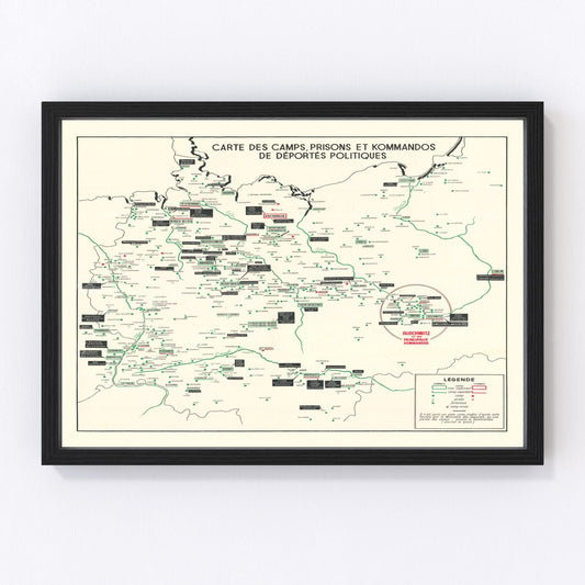 Vintage German Concentration Camps WWII Map 1946
