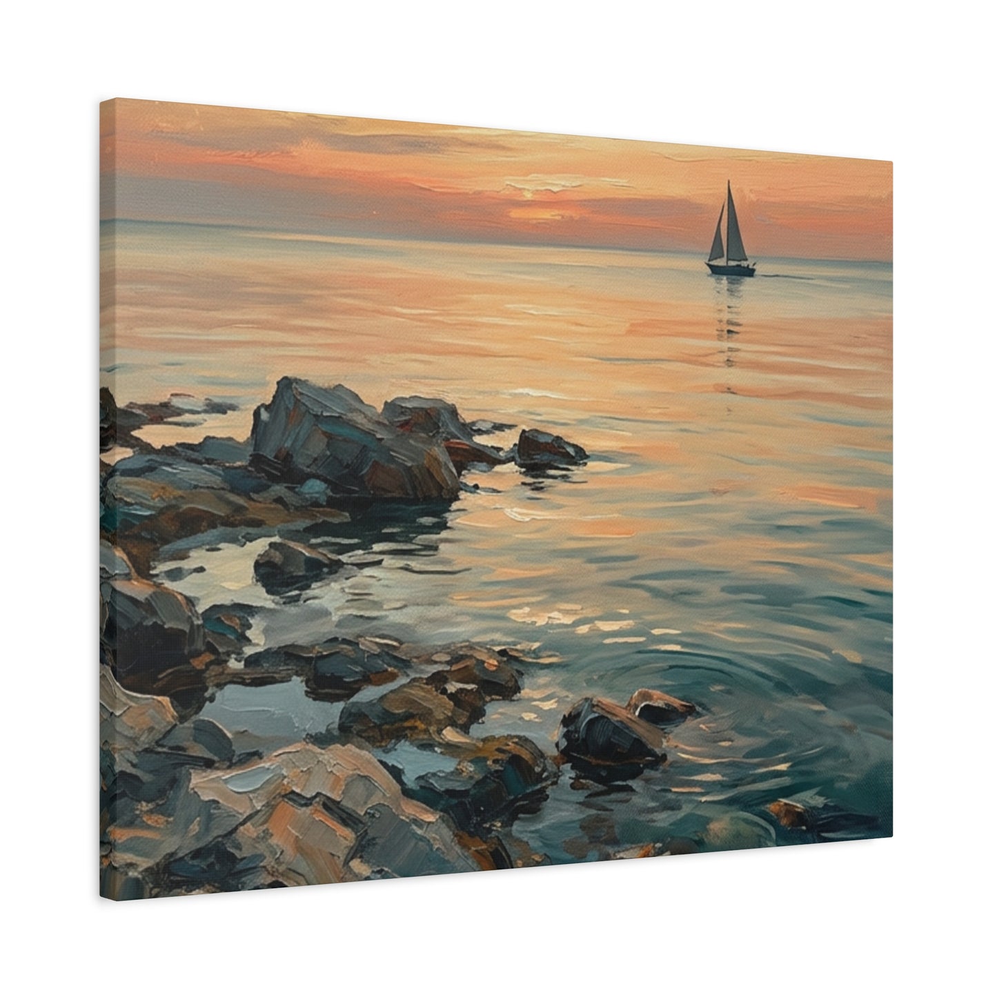 Sunset Sail Canvas Wall Art — Seascape Painting Print
