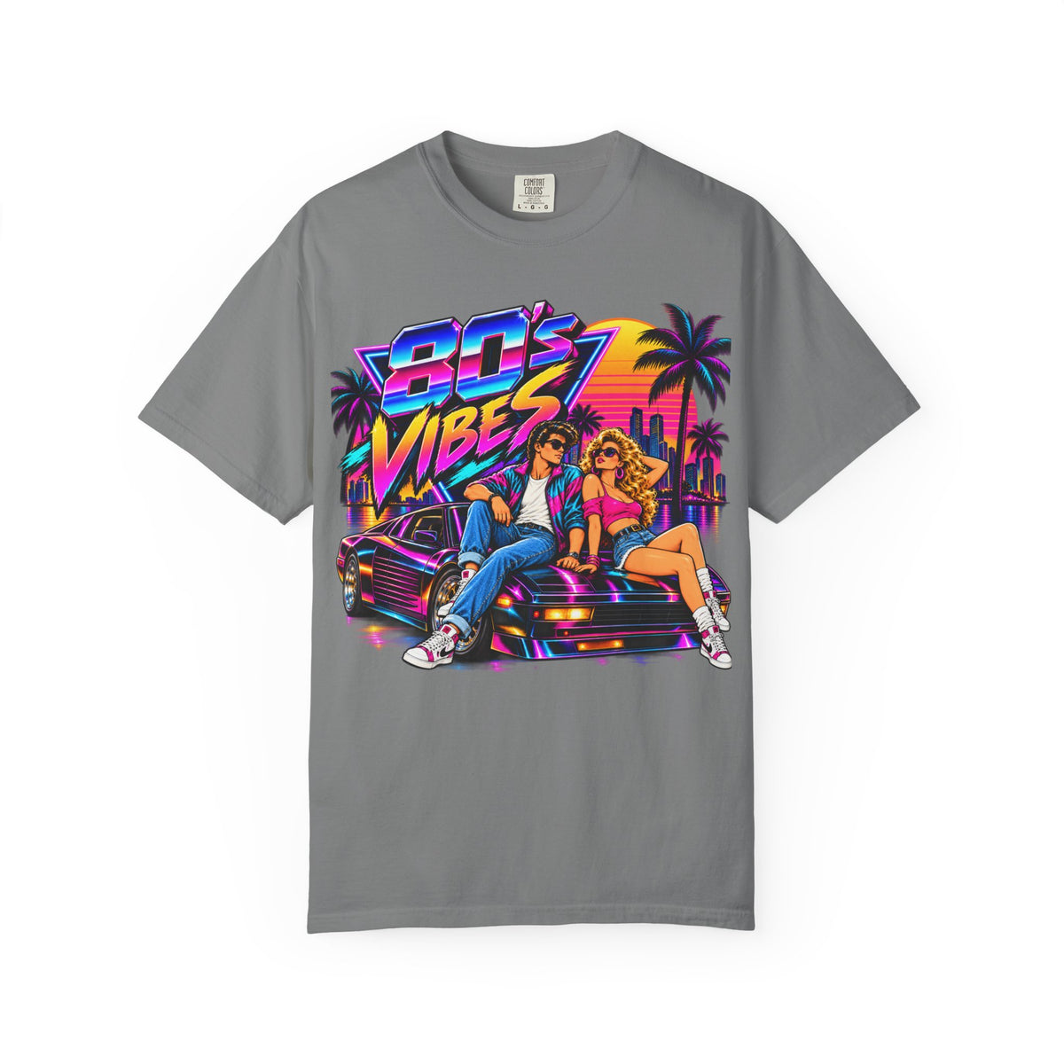 80s Vibes retro car scene T-shirt | neon palm sunset