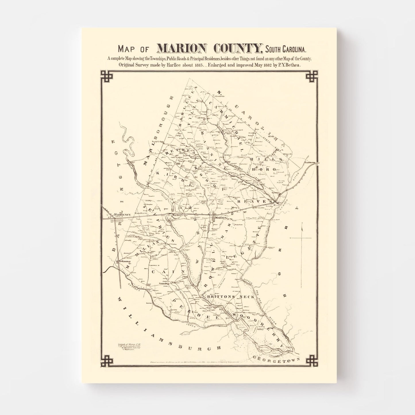 Vintage Map of Marion County, South Carolina 1825