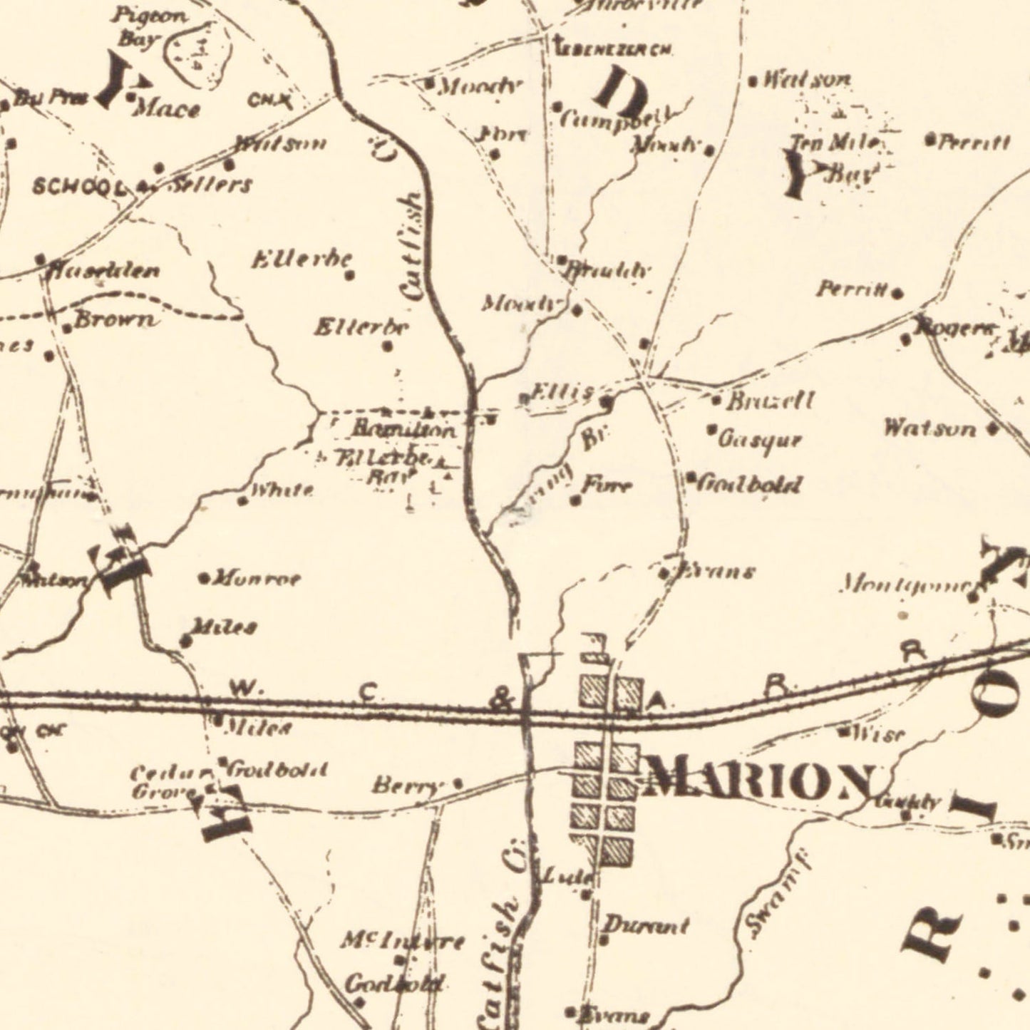 Vintage Map of Marion County, South Carolina 1825