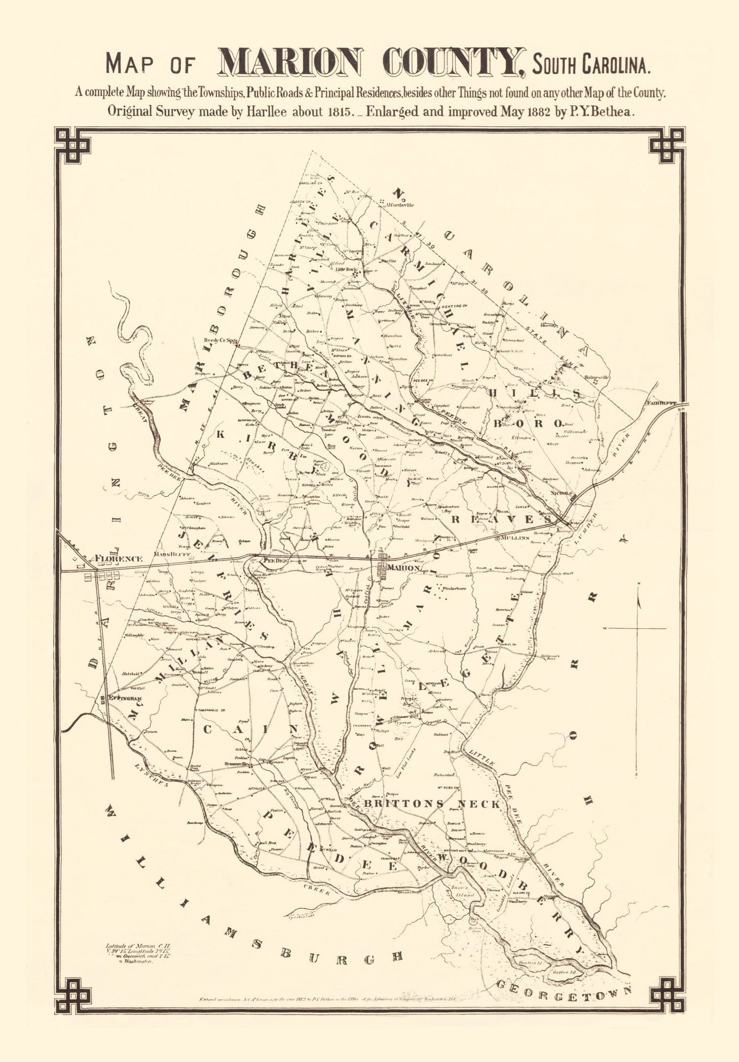 Vintage Map of Marion County, South Carolina 1825