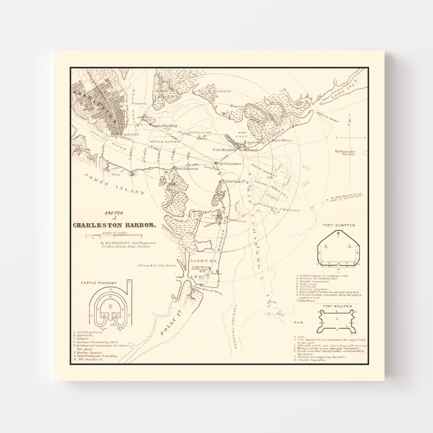 Vintage Charleston Harbor Map 1865