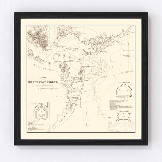Vintage Charleston Harbor Map 1865