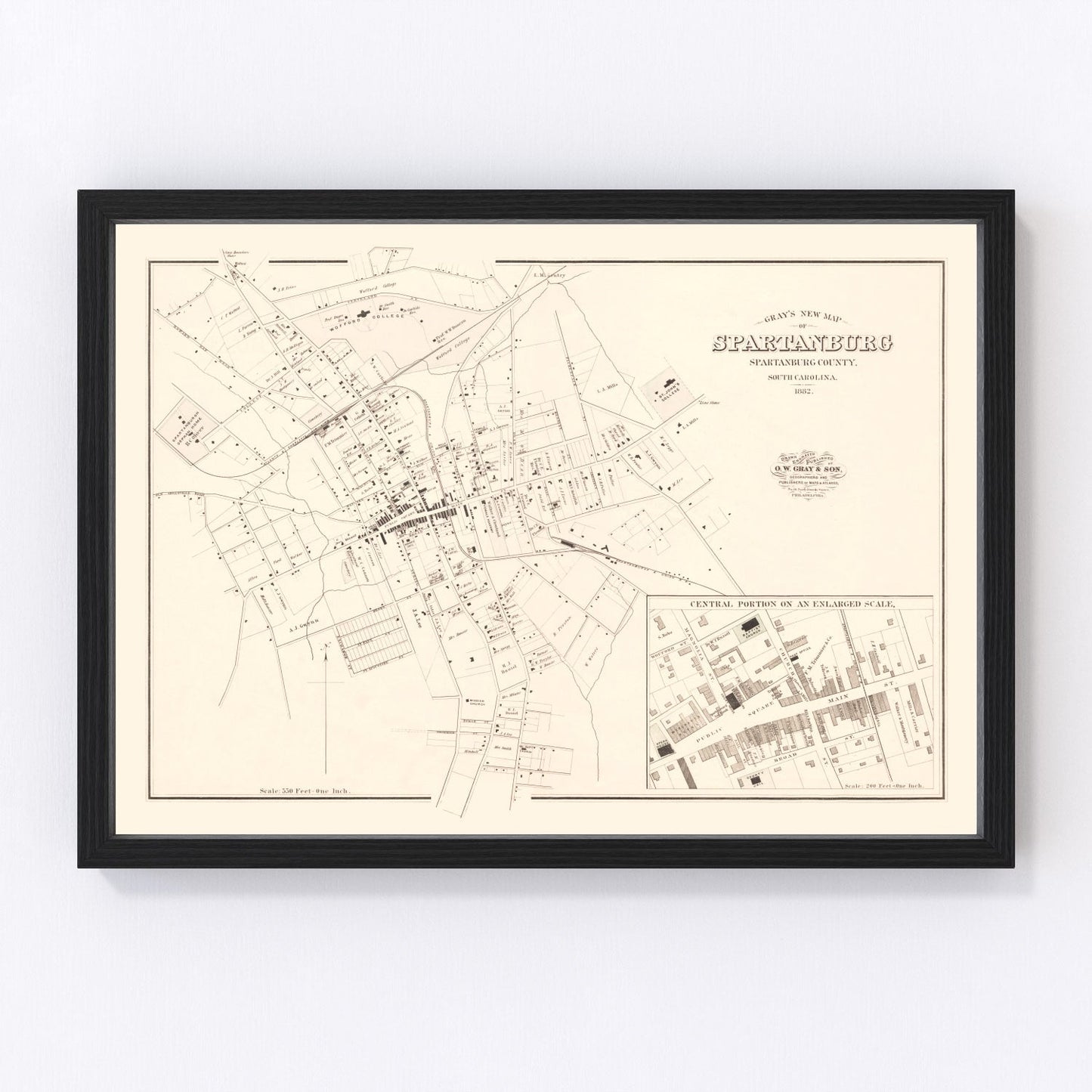 Vintage Map of Spartanburg, South Carolina 1882