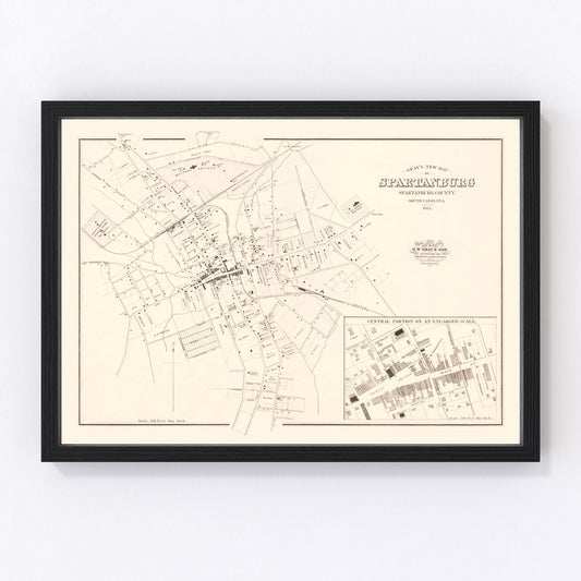 Vintage Map of Spartanburg, South Carolina 1882