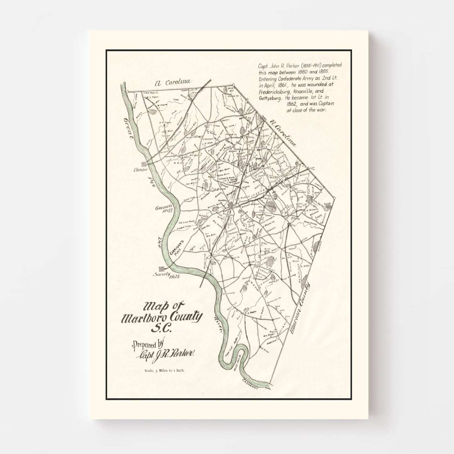 Vintage Map of Marlboro County, South Carolina 1880