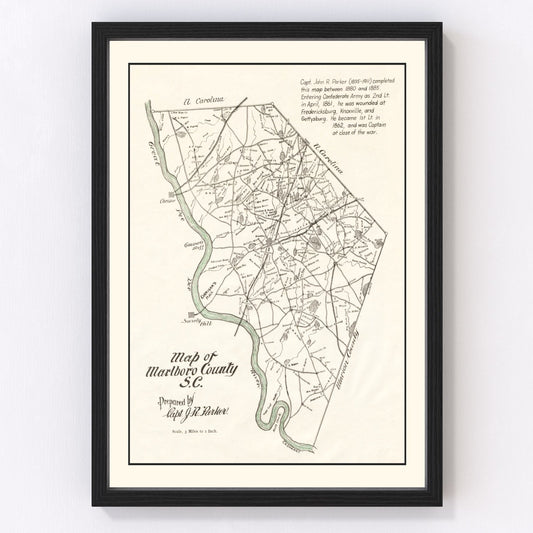 Vintage Map of Marlboro County, South Carolina 1880