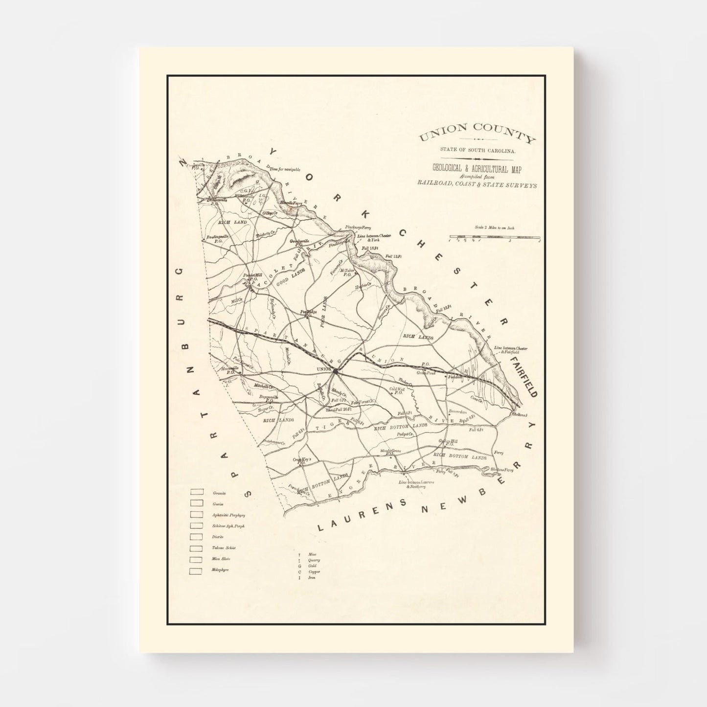 Vintage Map of Union County, South Carolina 1873