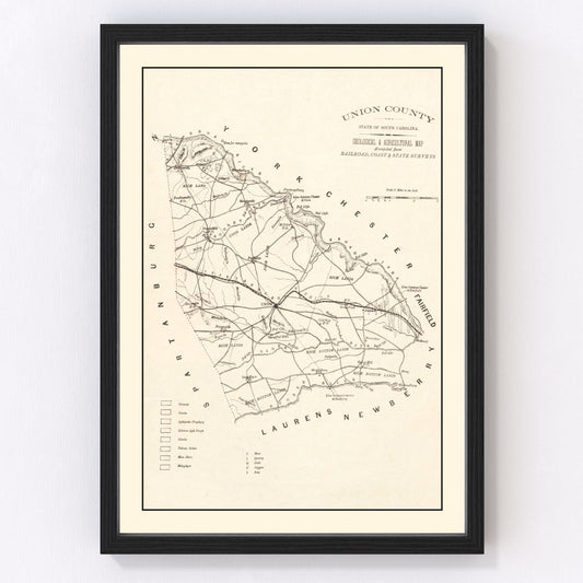 Vintage Map of Union County, South Carolina 1873