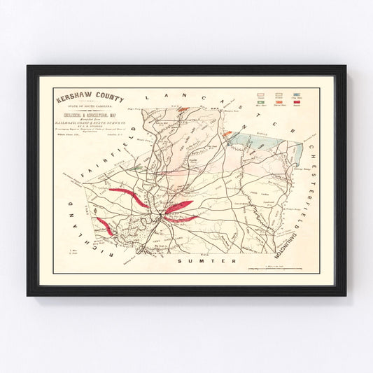 Vintage Map of Kershaw County, South Carolina 1873