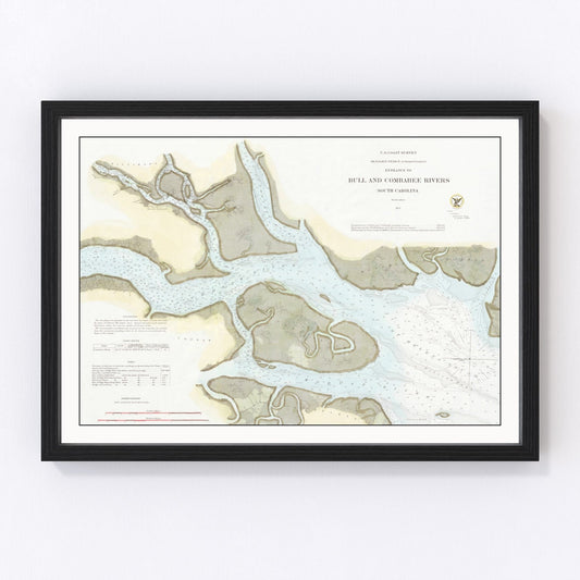 Vintage Entrance To Bull & Combahee Rivers Map 1871